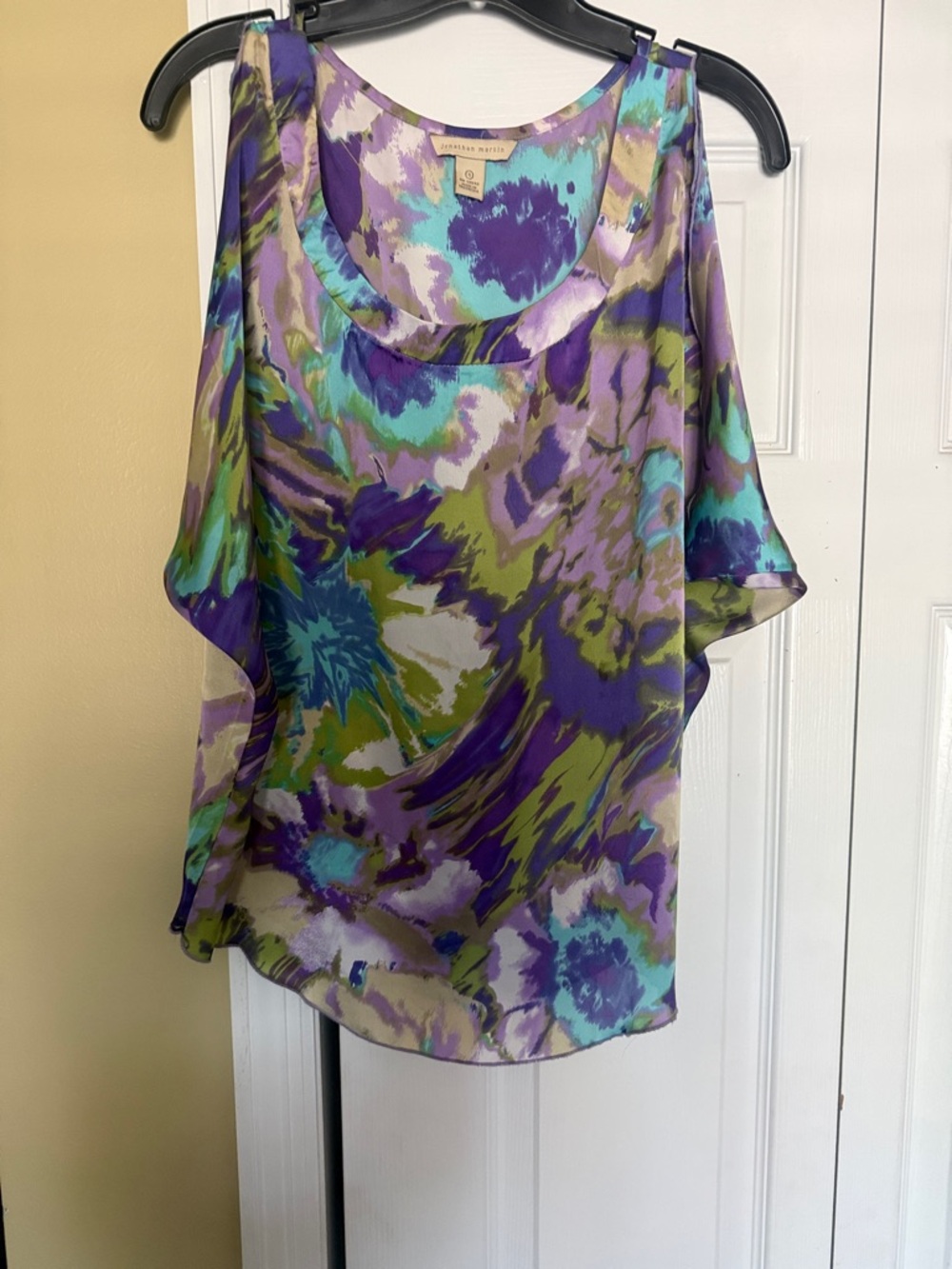 Liz Claiborne Purple Teal Floral Cold-Shoulder Blouse